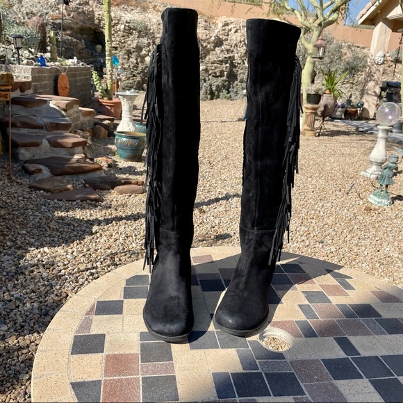 Marc Fisher Myndee Suede over the knee leather fringe Boot EUC - Picture 4 of 15